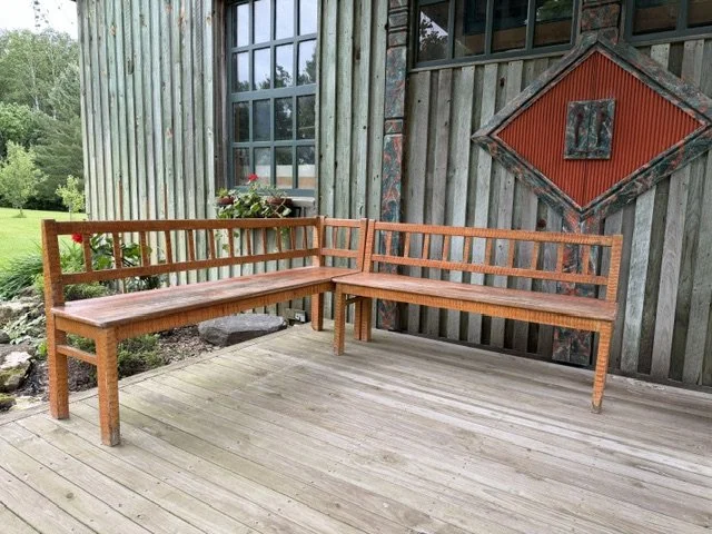  Left bench measures 75” from outside end to outside corner end.  Right bench measures 78” from outside end to outside corner end. 