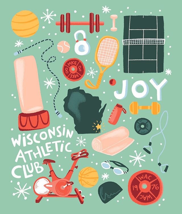 Merry Christmas! For people who don&rsquo;t know, besides freelancing I work for the Wisconsin Athletic Club - this was drawn for the Holiday Joy card this year 🏋️&zwj;♀️🥊🏀🤎 #merrychristmas #joy #christmas #fitness #gym #workout #wisconsinathleti