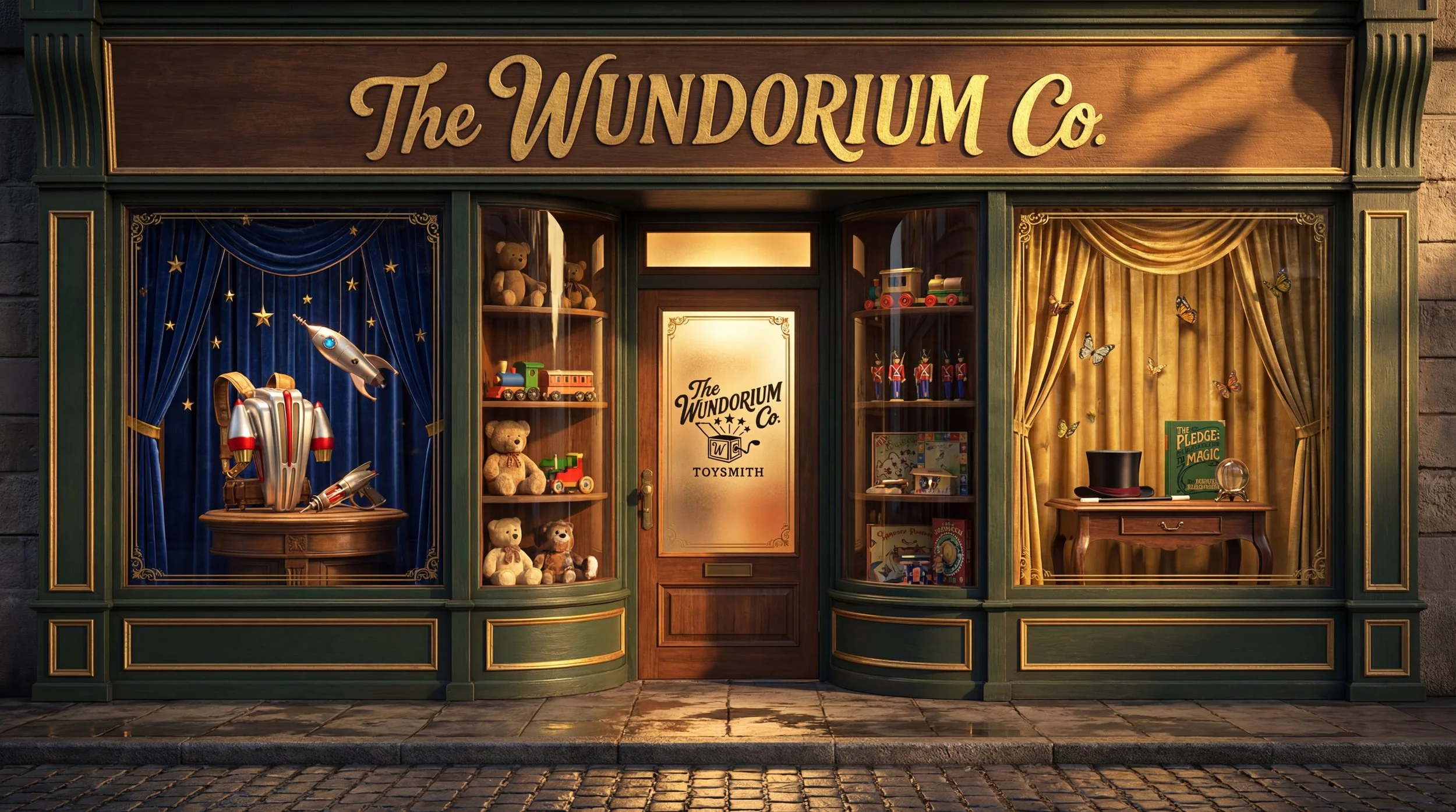 A classic toy store front featuring the name The Wundorium Co.