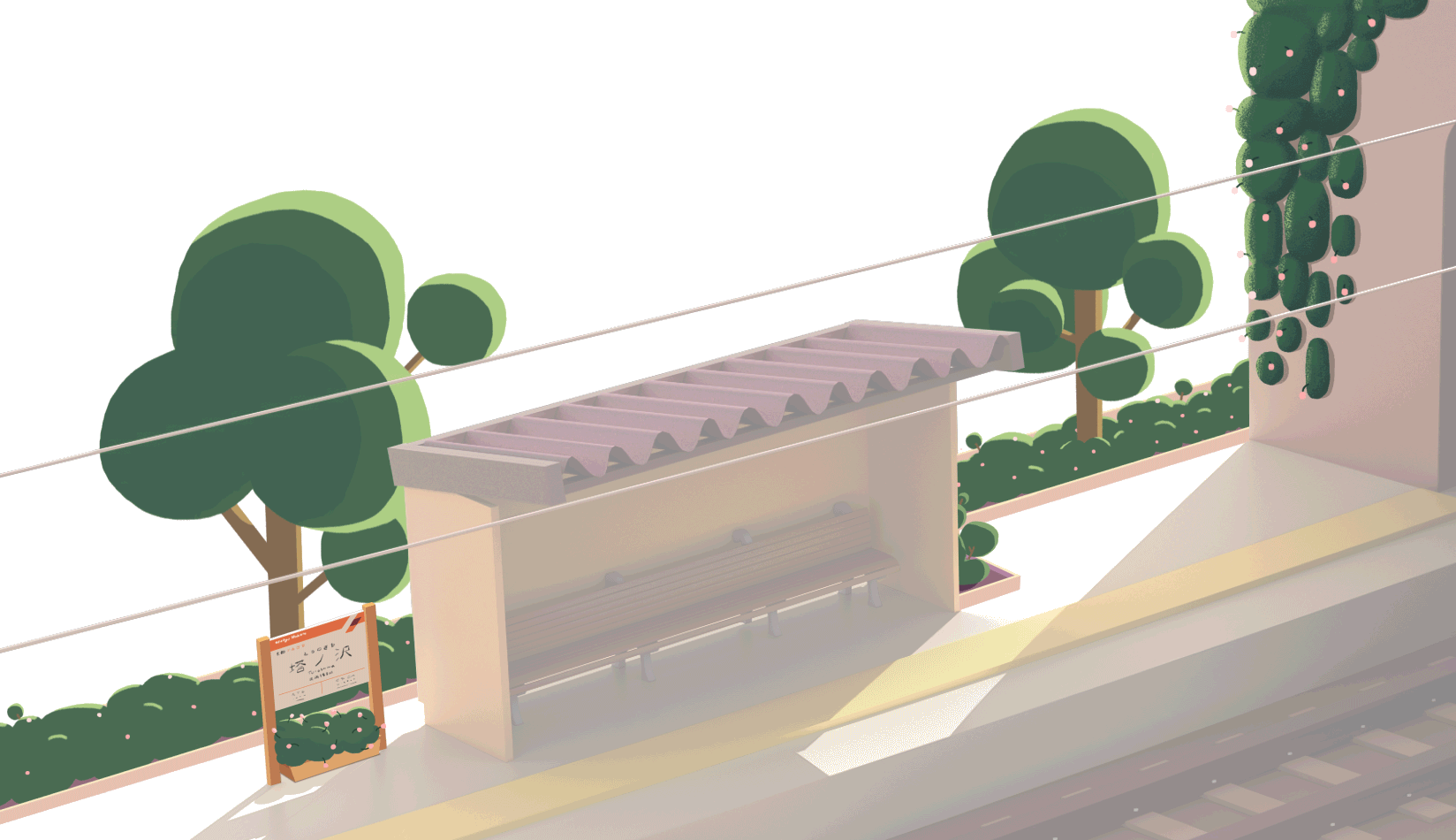 I decided early on to give the trees and shrubs a circular clumpy look, in order to easily give the trees the feeling of the mountain wind blowing through them. 