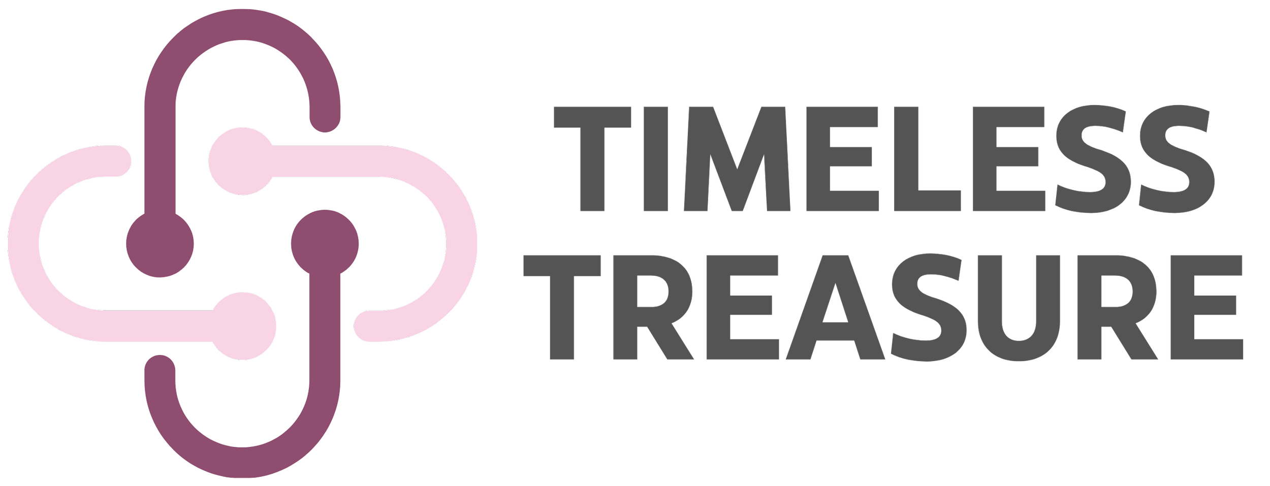Logo with interconnected locks in shades of purple, black, and pink, and the text 'TIMELESS TREASURE' in black and gray.