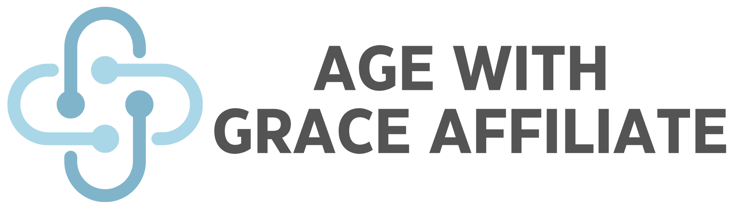 Logo with interconnected blue lines forming a stylized infinity symbol, with black and red accents, and the text 'AGE WITH GRACE AFFILIATE' in black and gray next to it.