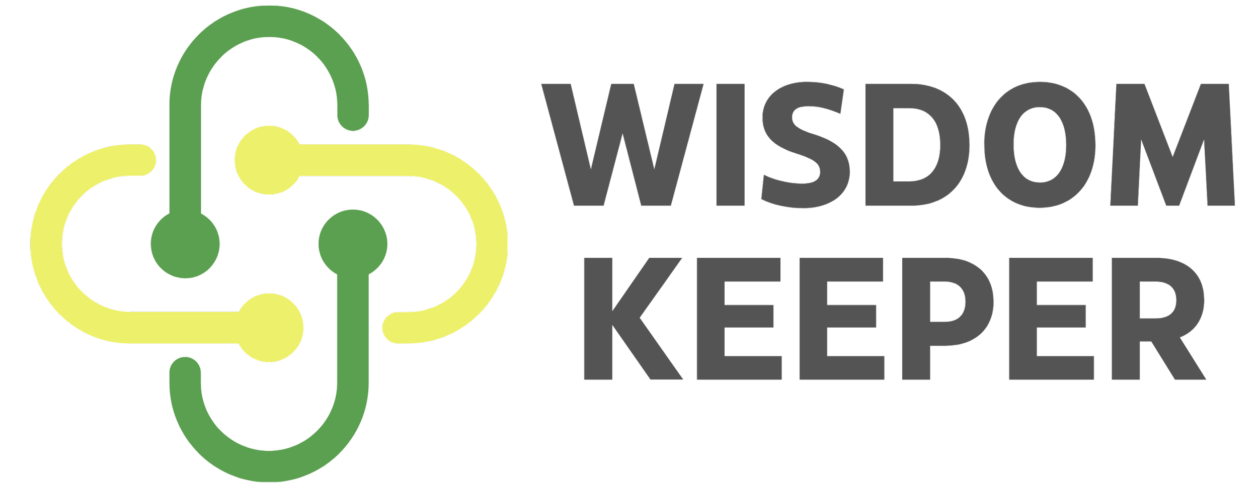 Neural network icon in green and yellow with the words 'Wisdom Keeper' in bold gray font.