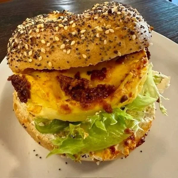 Romesco Sauce and Egg Bagel 