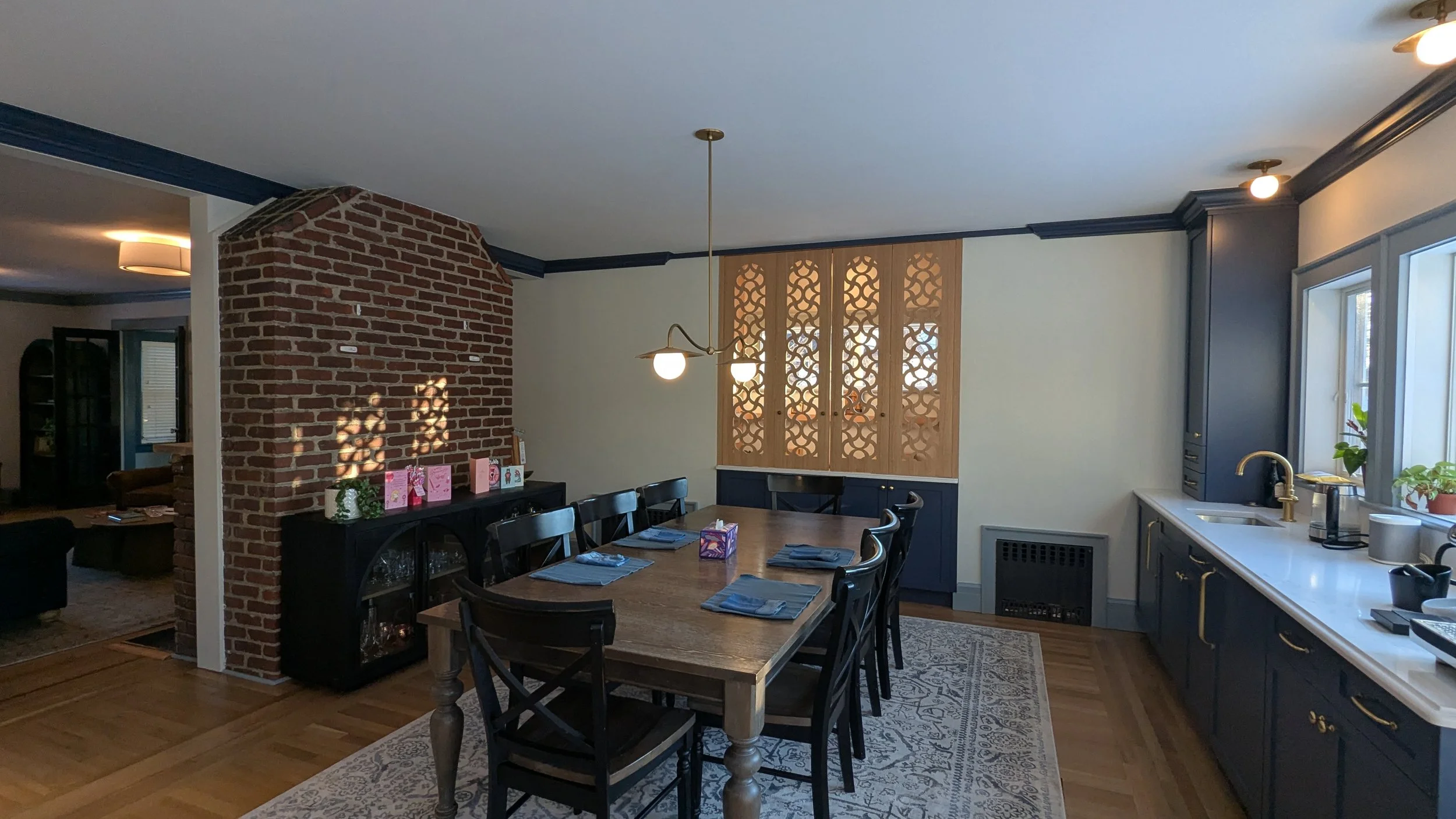   Kitchen:  Relocated to addition on the back of the house with sweeping views of the neighborhood and nearby reservation.  