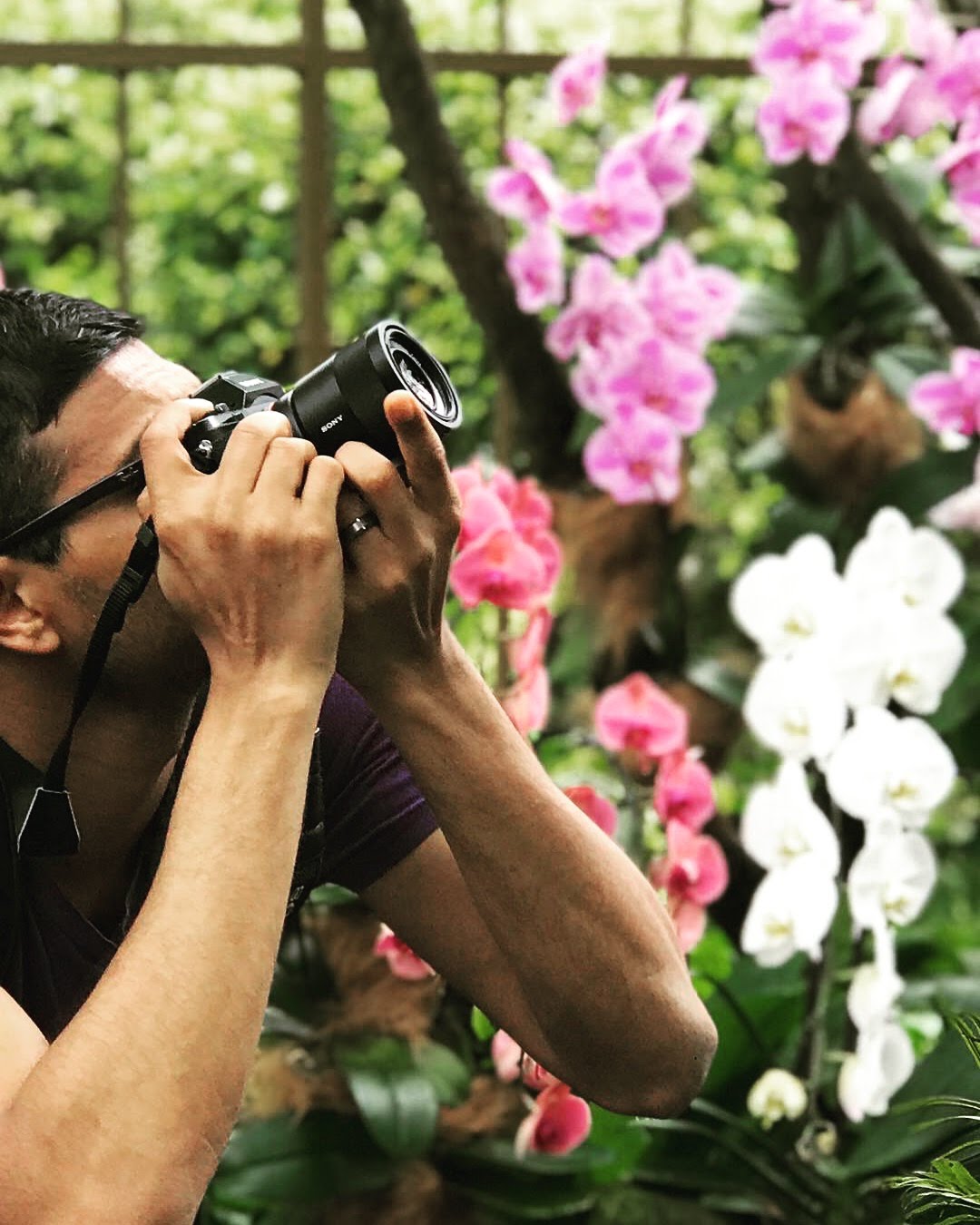 Chandra taking photos of orchids.JPG