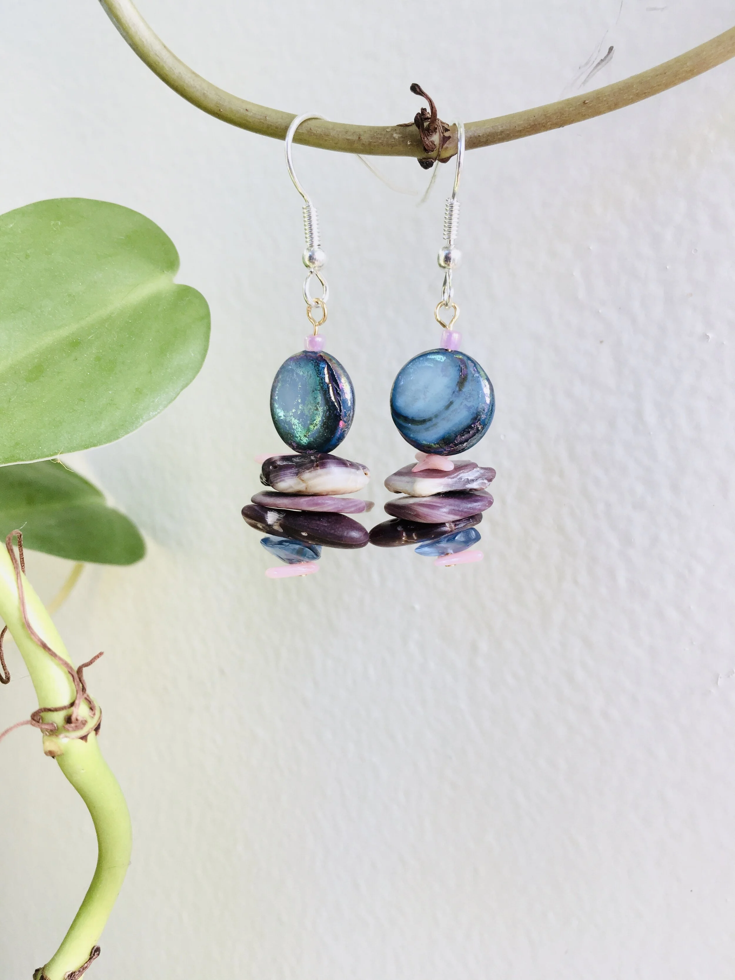 Wampum and Gemstone Stacked Earring