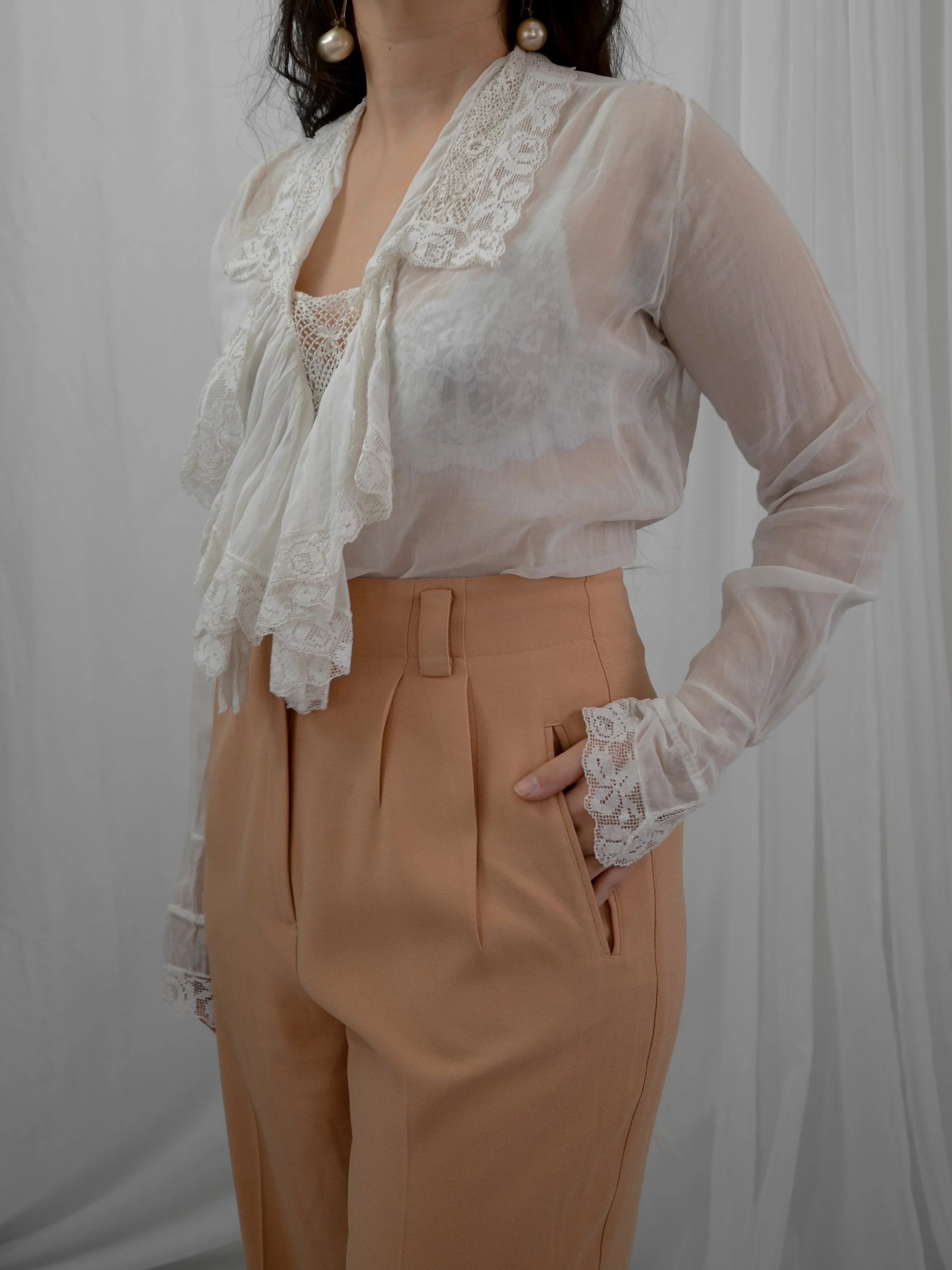 Antique Cotton Ruffle Blouse (S/M)