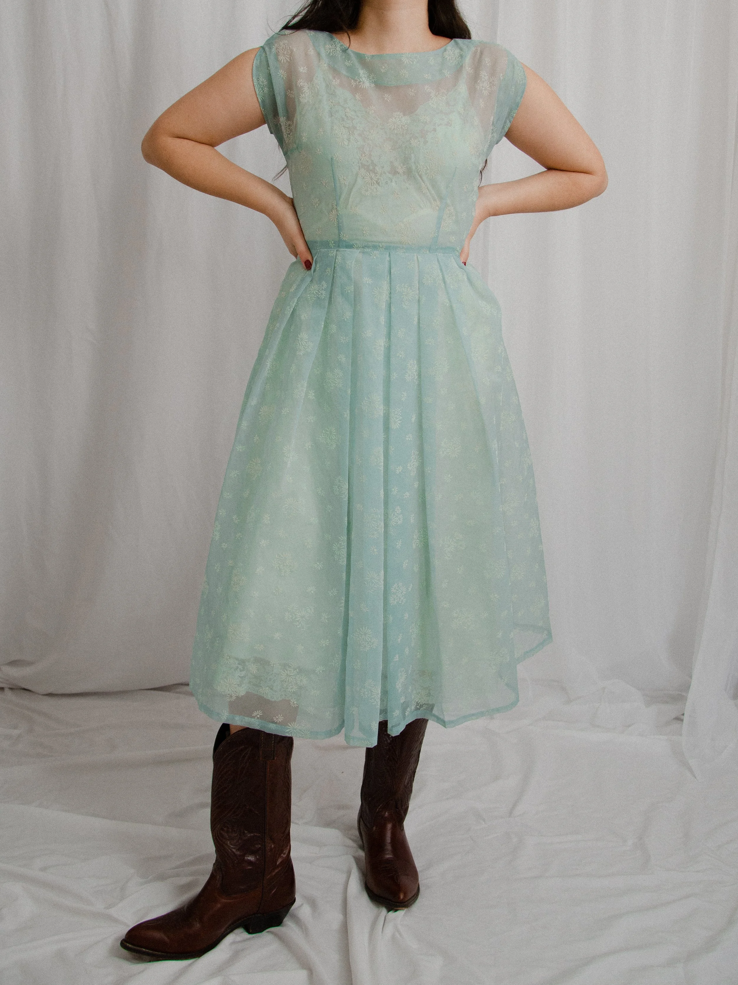 50s Sheer Daisy Dress (S/M)