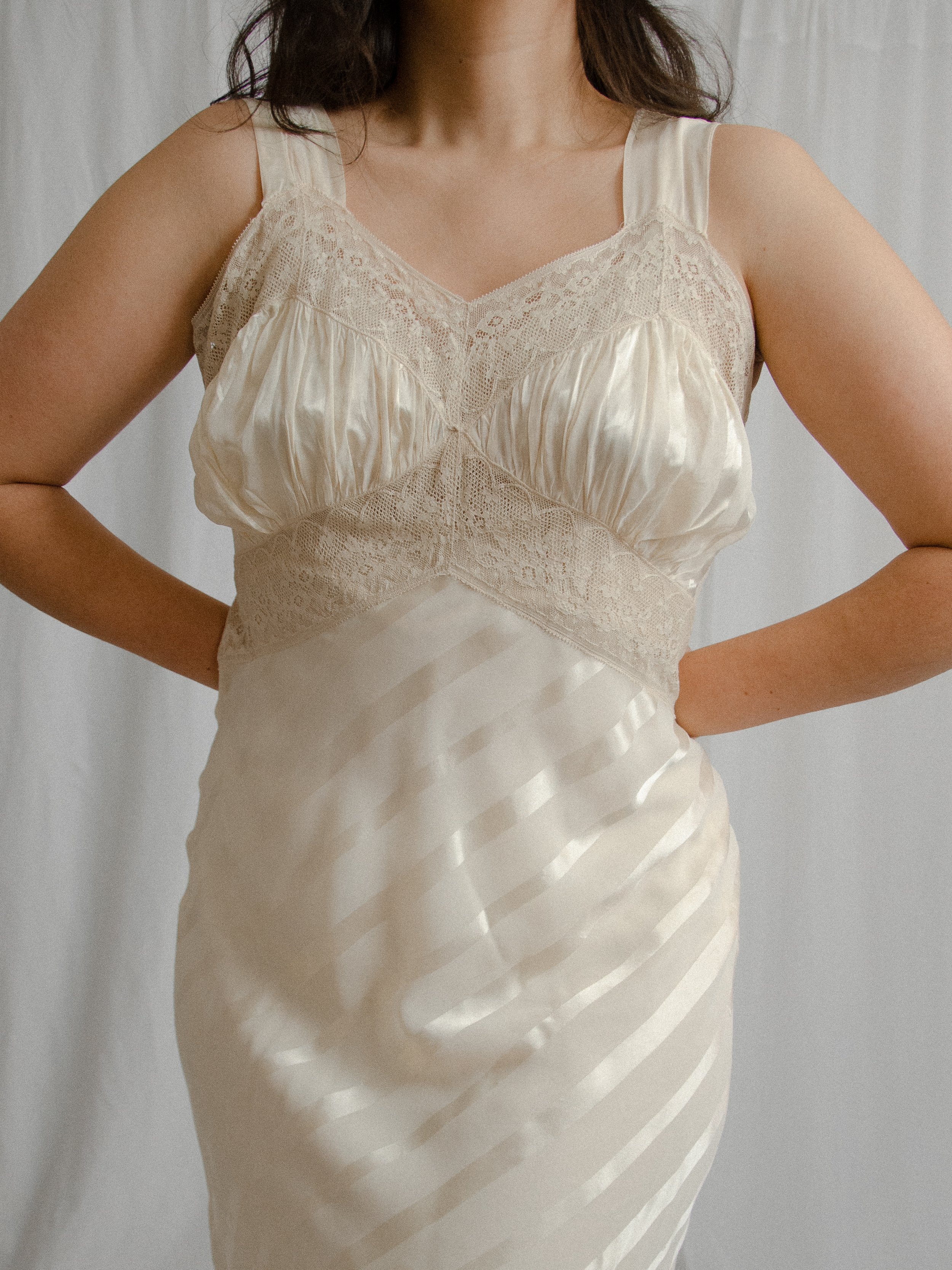 40s Ivory Stripe Slip Dress (M)