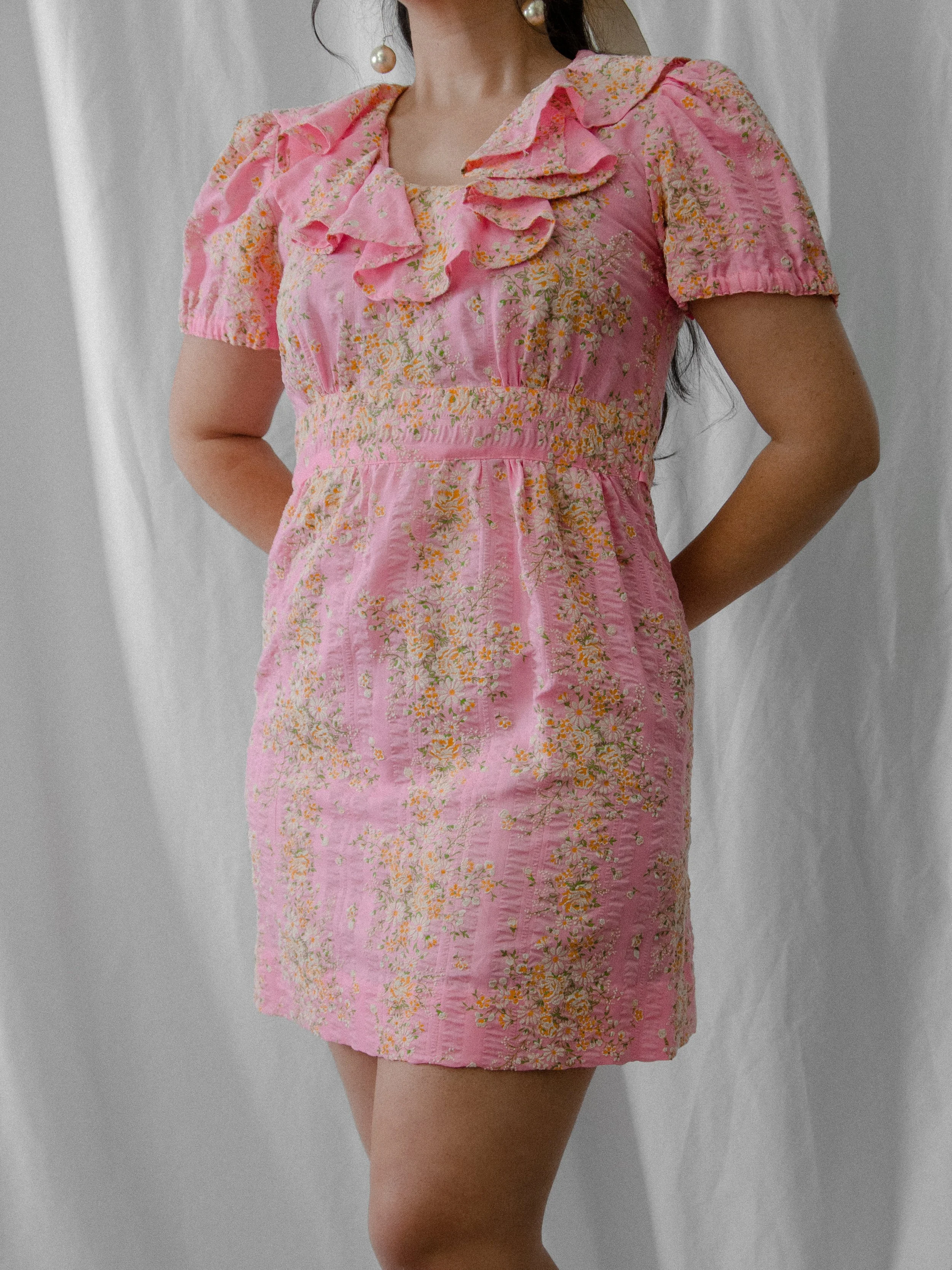 70s Ruffle Mini Dress (M)