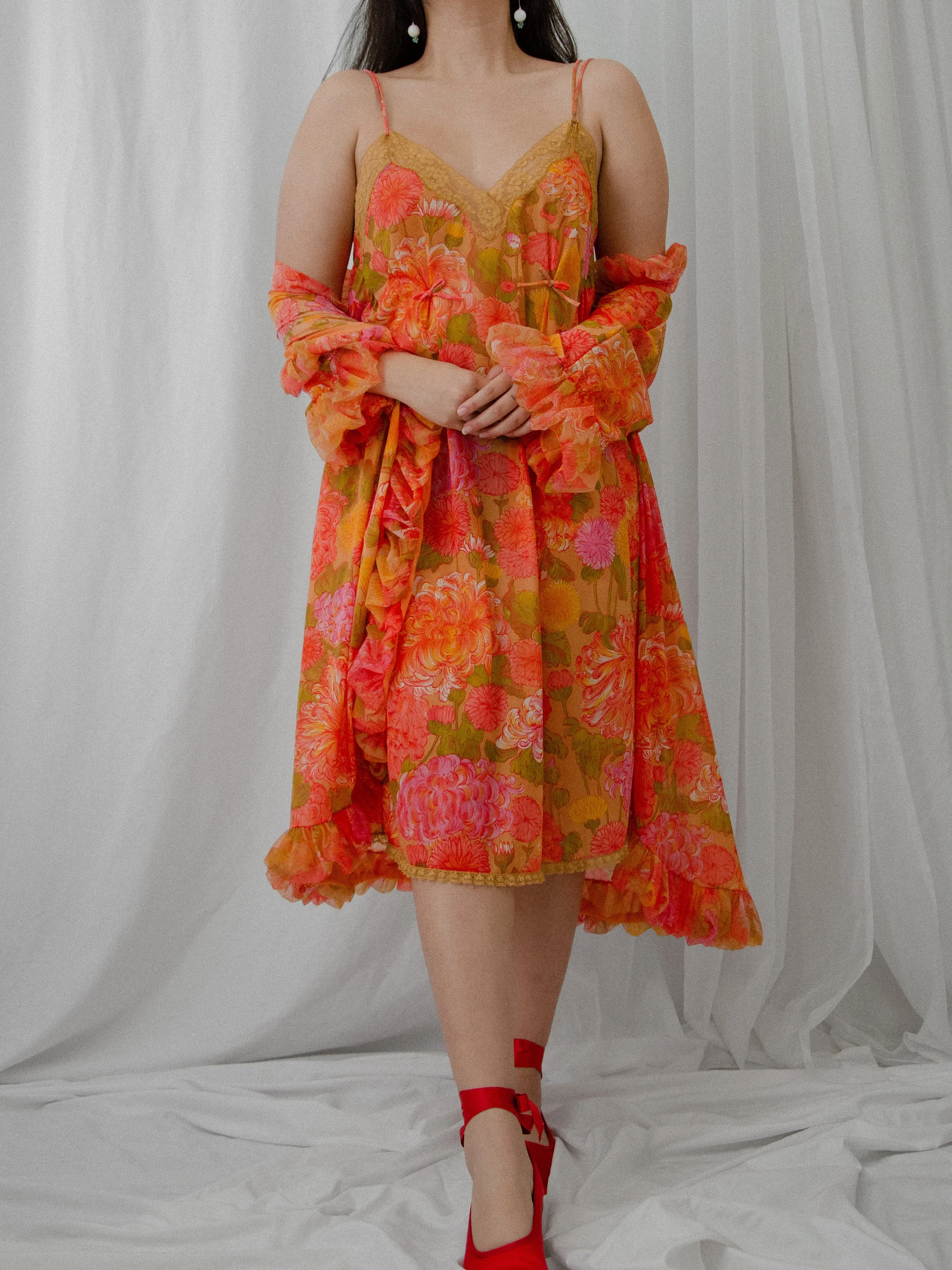 Orange Floral Peignoir Set (M)
