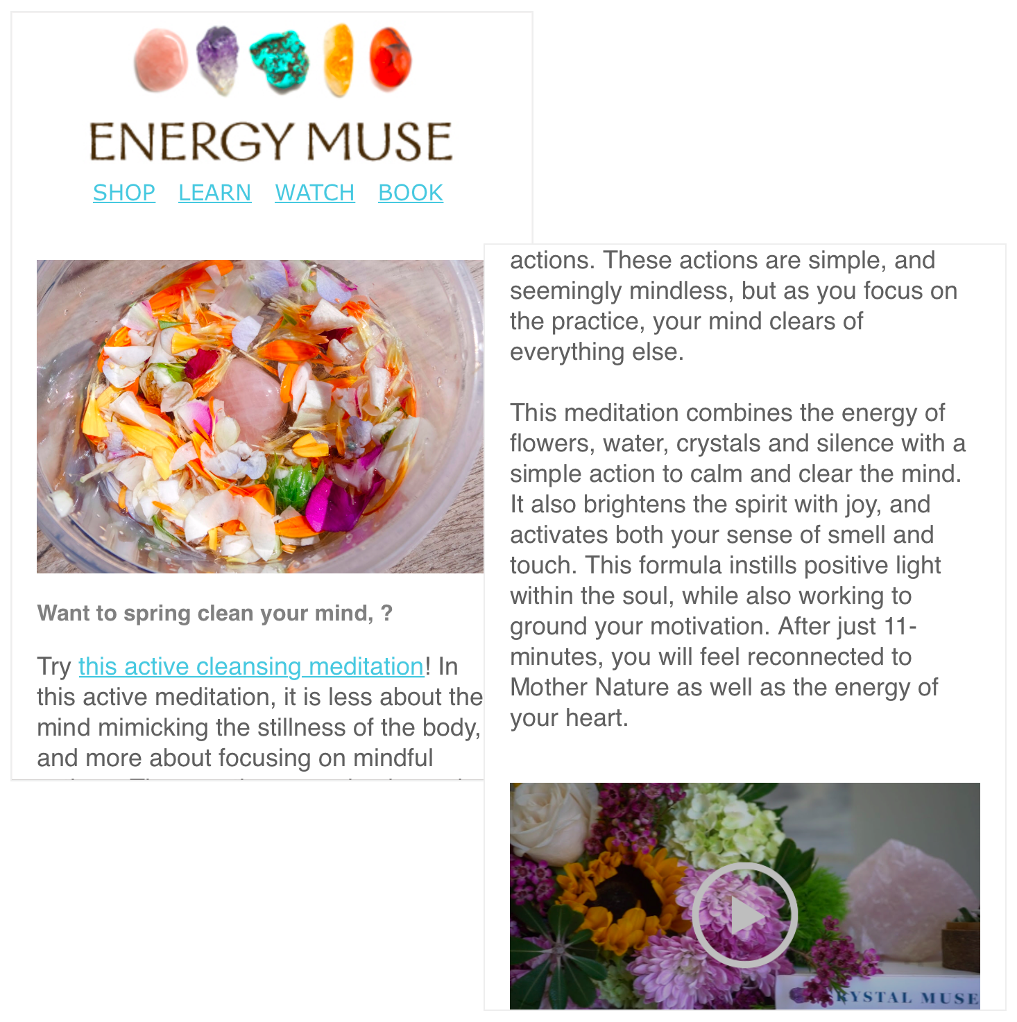 Chrystal store, Energy Muse's information-heavy home page with how-to tips.