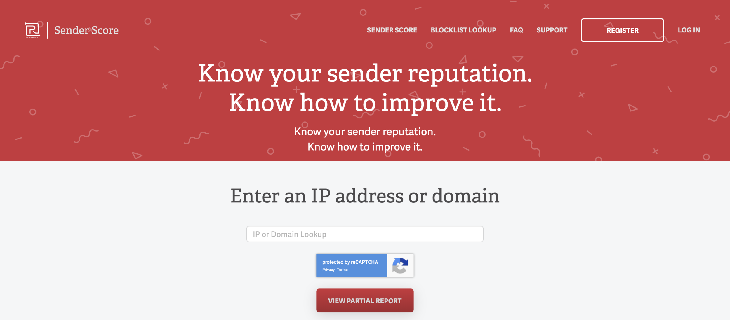 Sender Score's homepage allows you to check the sender reputation for your web domain