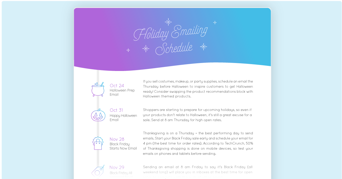 Marsello's holiday email marketing schedule