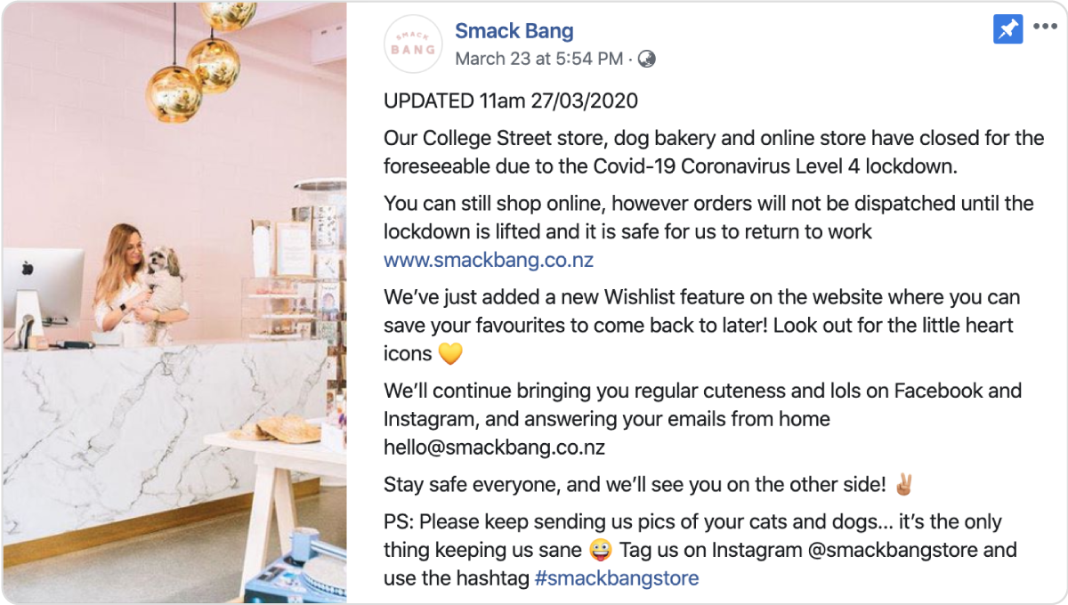 Smack Bang uses Facebook to let their customers know that they can now create wishlists.