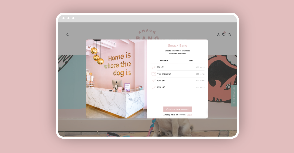 Smack Bang's Center Panel loyalty widget on a pink background
