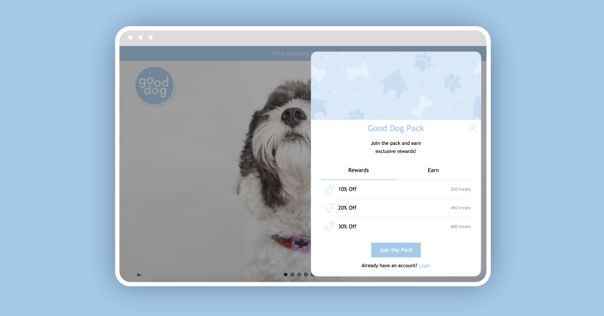 Good Dog's Floating Panel loyalty widget on a blue ground.