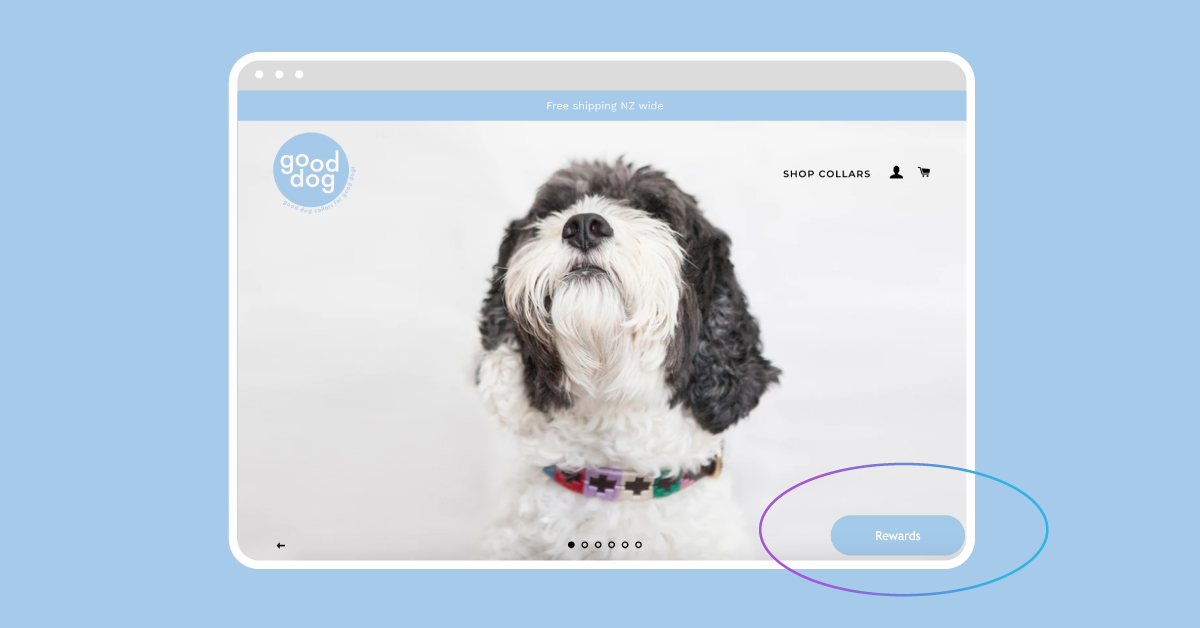 Marsello’s ‘Floating’ loyalty tab at the bottom right of Good Dog's homepage