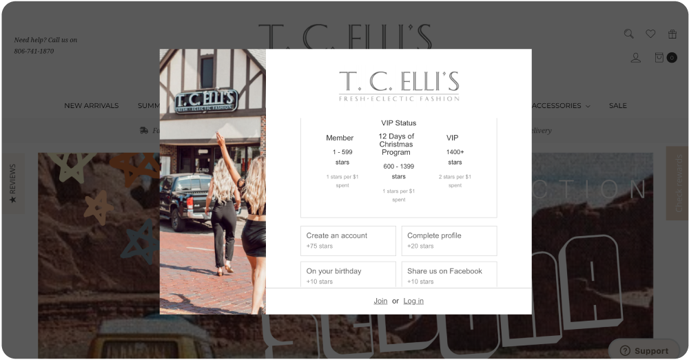 T.C. Elli's online loyalty widget with VIP tiers