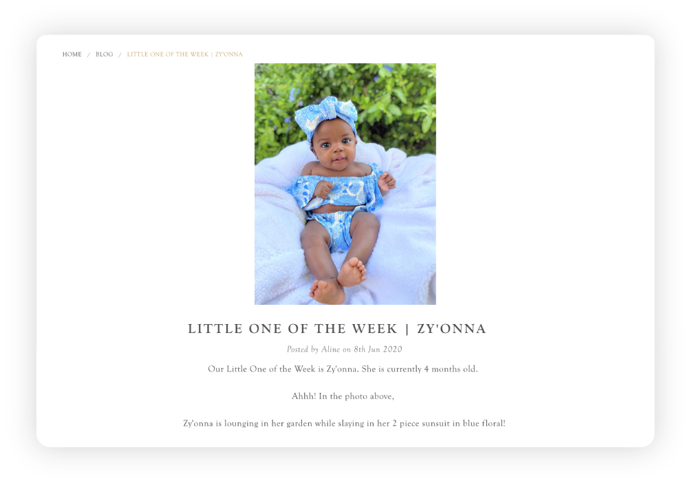 Kate Quinn's 'Little One of the Week' blog featuring Zy'onna