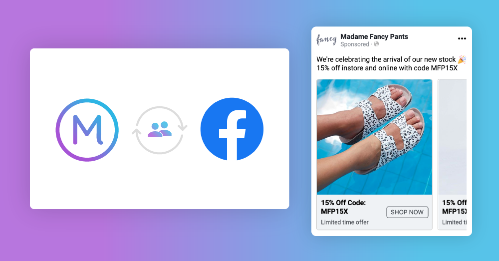 The Marsello and Facebook Logos feature alongside a Facebook Ad carousel by NZ-based retailer, Madame Fancy Pants.