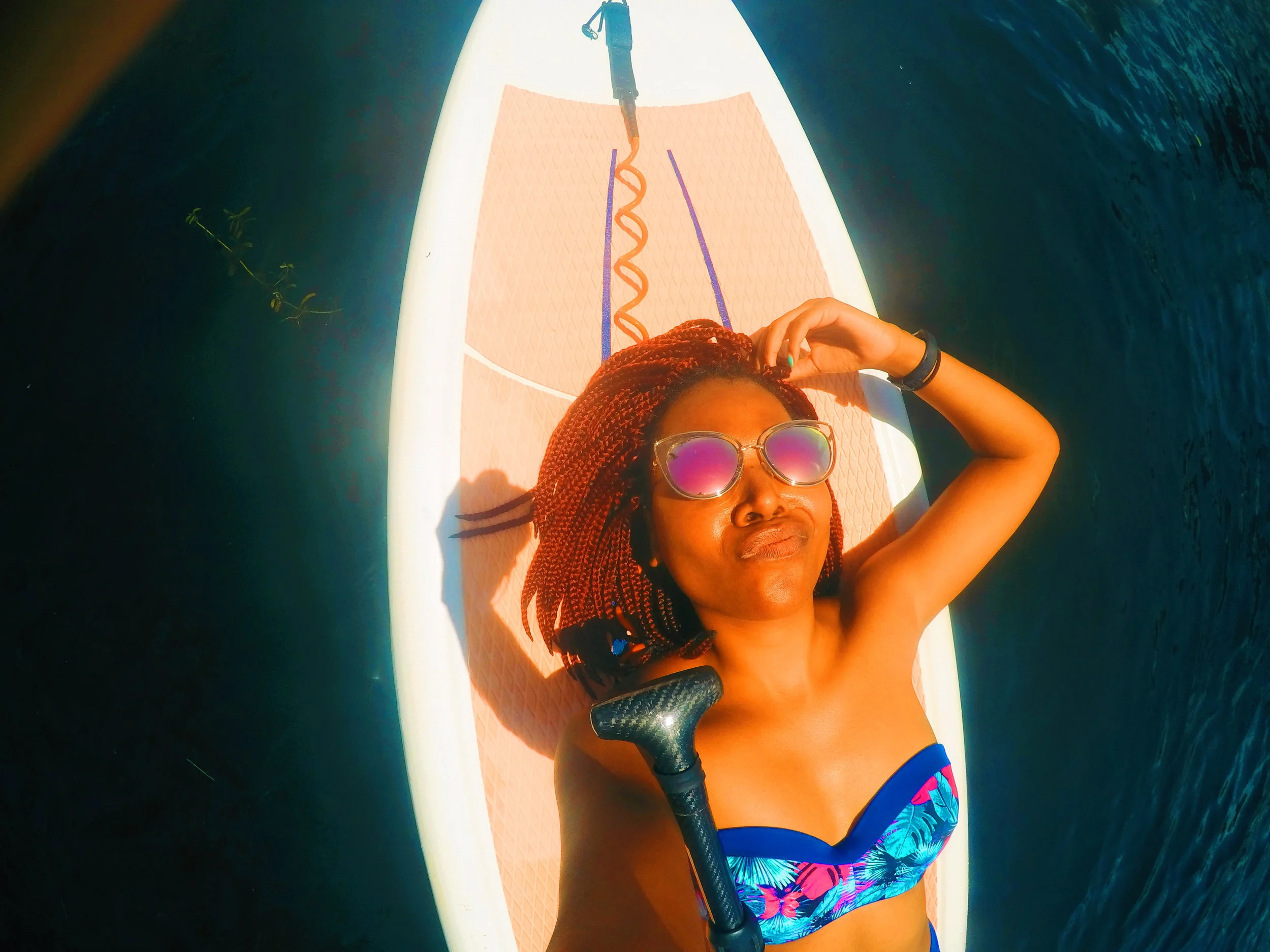 Laying down on the paddleboard for a quick rest. It's a workout, y'all!