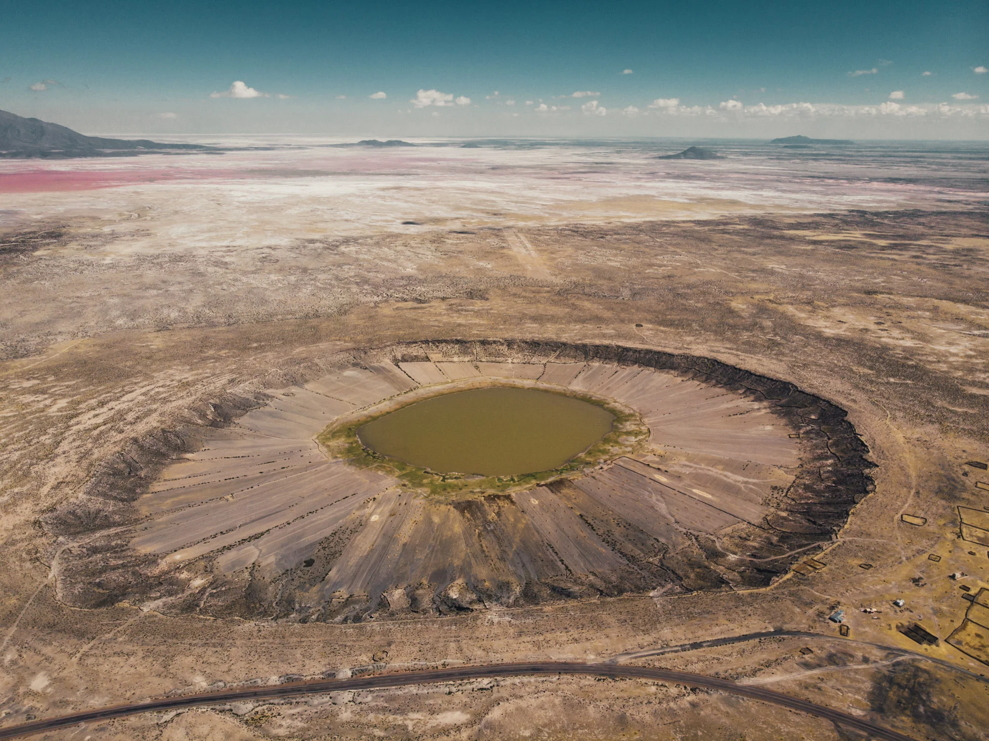 A volcanic crater along the road