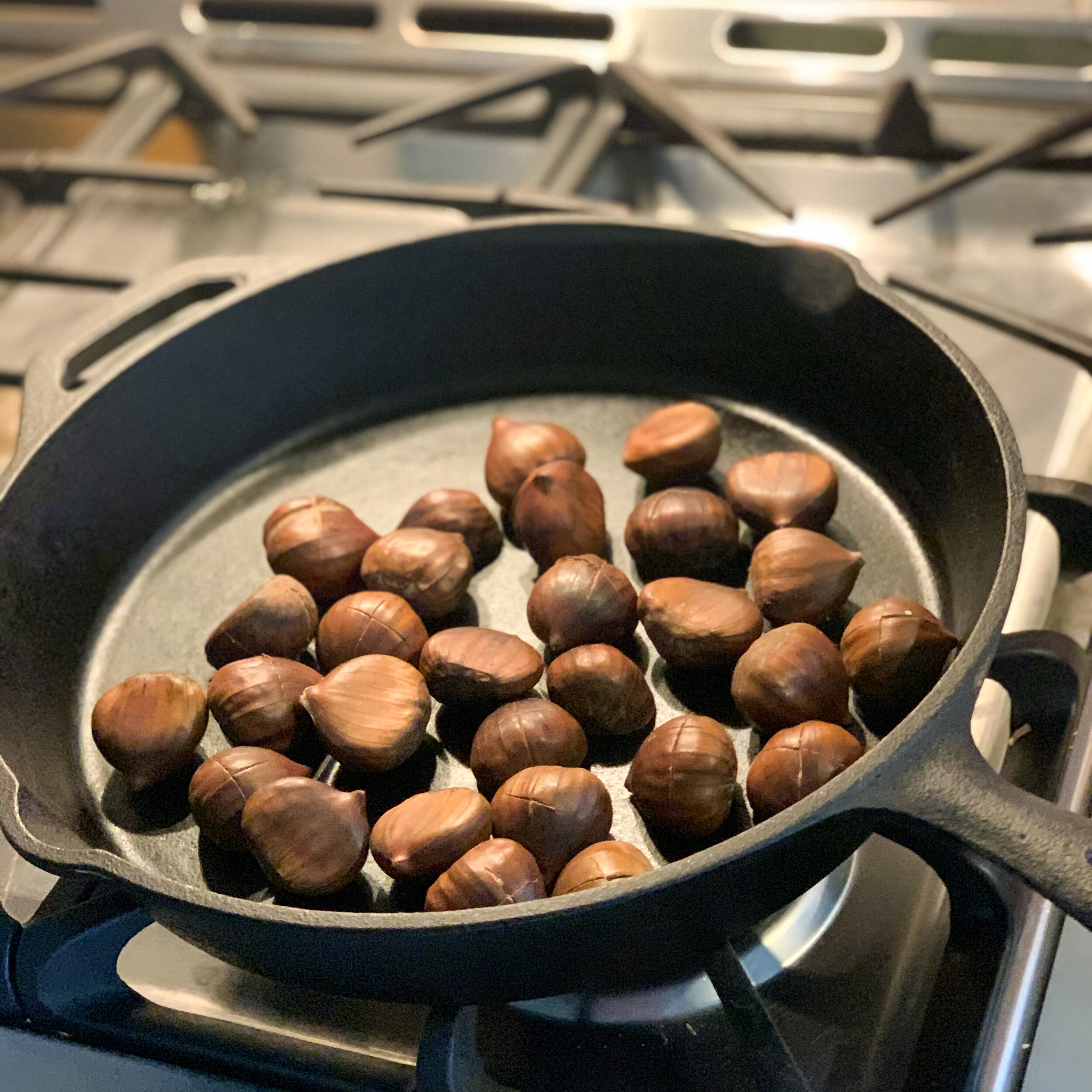 How to roast chestnuts in a cast iron skillet