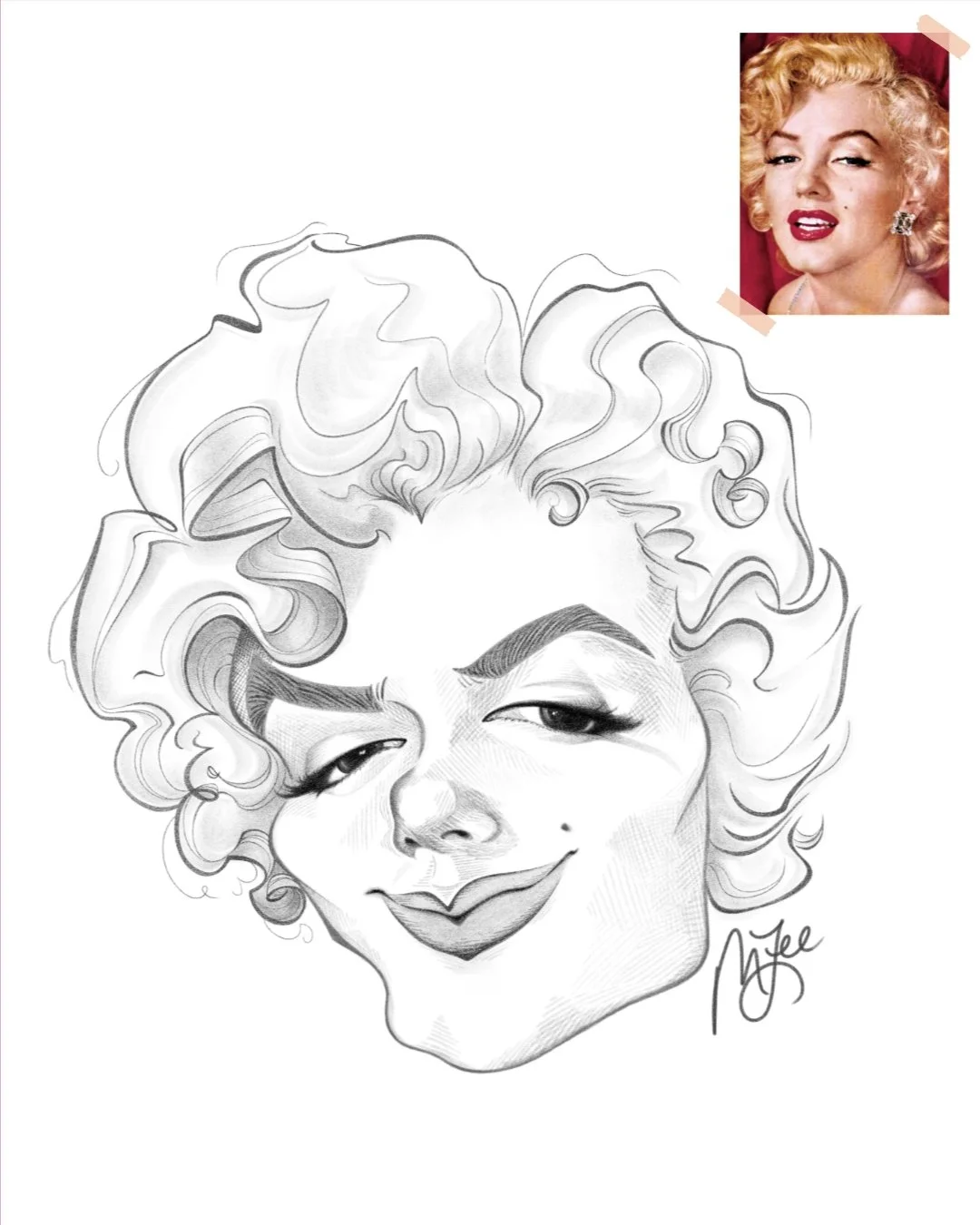 Marilyn Monroe.❤ One of my favorite caricatures I drew for my book, 
'Caricature Drawing Made Easy' with @dandcbooks! She's got a sassy, sort of winking-at-the-camera vibe that I love. Most caricatures of her lean super heavily into the sex symbol im