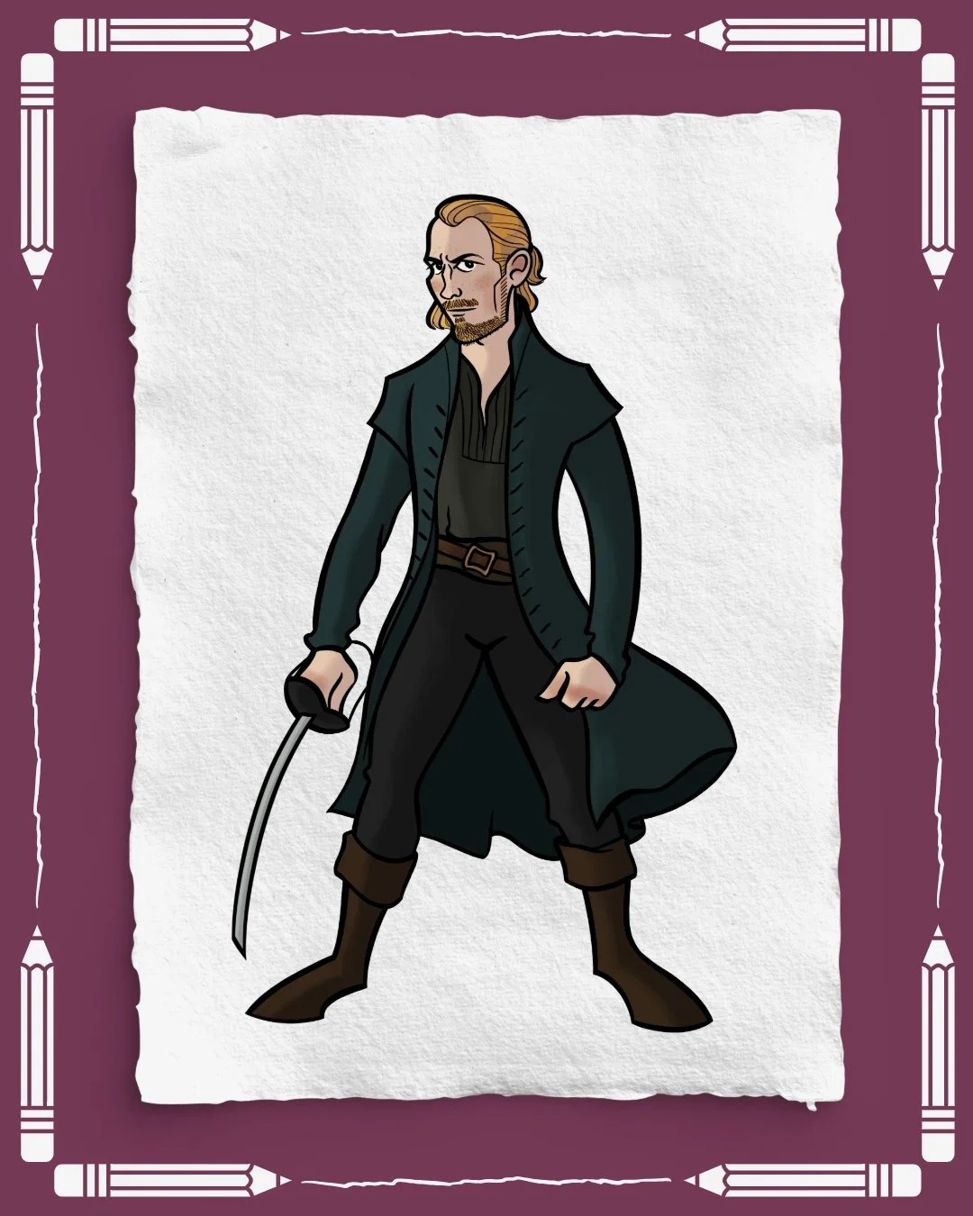 There's a short section in my book, 'Caricature Drawing Made Easy,' where I, essentially, demo turning a live-action character into a cartoon. I chose the character Captain James Flint from my favorite TV show (in the whole entire world), Black Sails