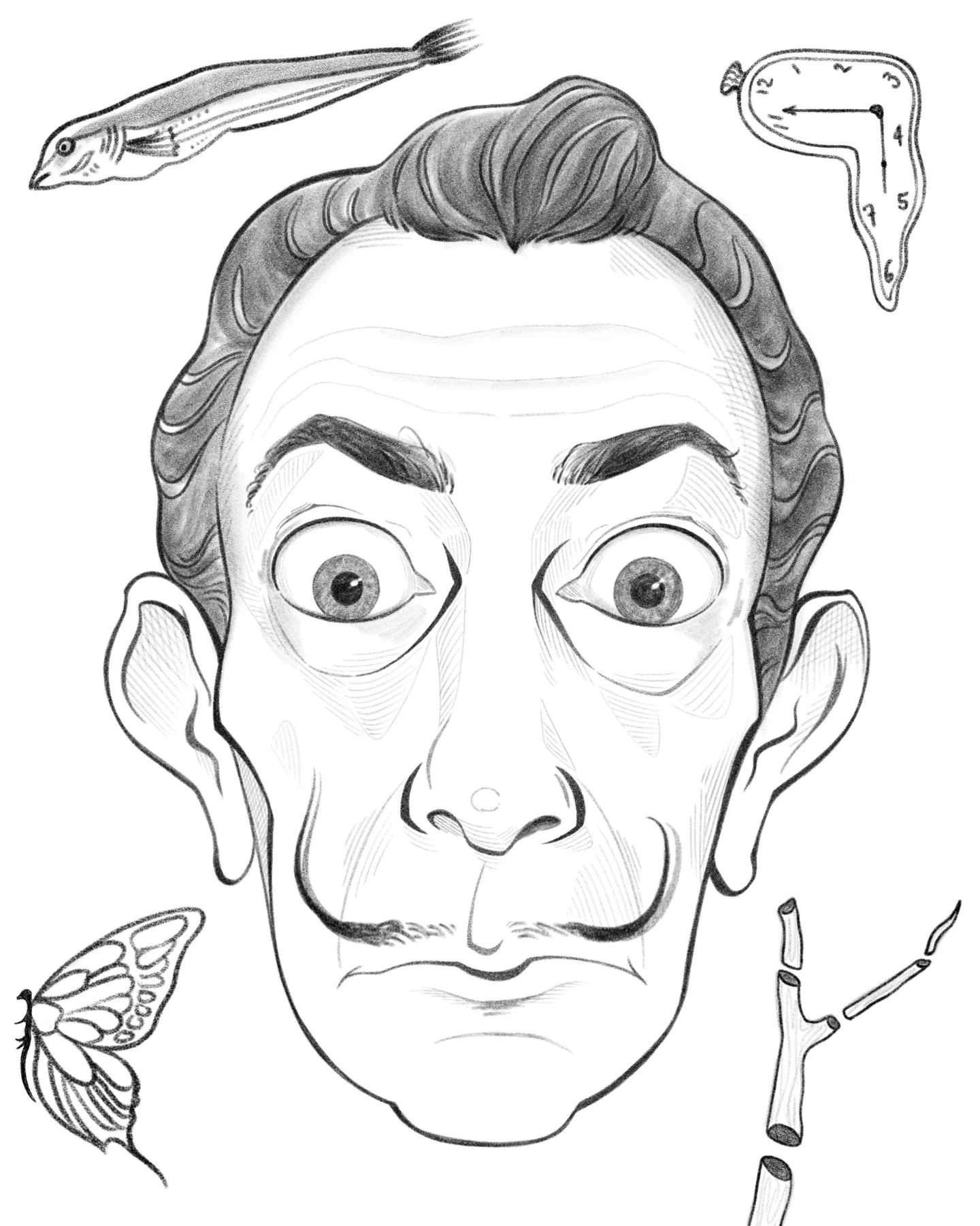 Salvador Dal&iacute;.🕥🐟🐘🦋

'Caricature Drawing Made Easy' with @dandcbooks is available now wherever you buy books! Or grab a signed copy (before they run out!) at my website melissaleedesign.com! Links in bio, as per uzh.😎

#DrawingFaces #Caric