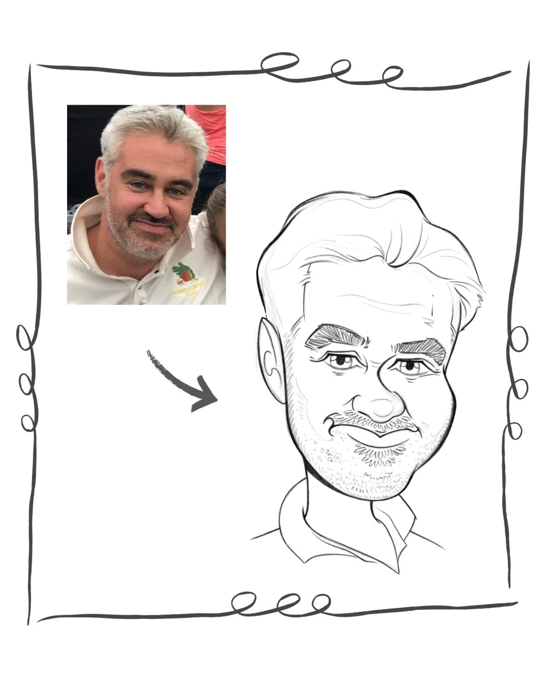 When my David and Charles liaison, Nigel, first pitched my book 'Caricature Drawing Made Easy,' he had the brilliant idea for me to create this caricature of Managing Director James Woollam as part of the presentation. Clearly, the strategy worked, a
