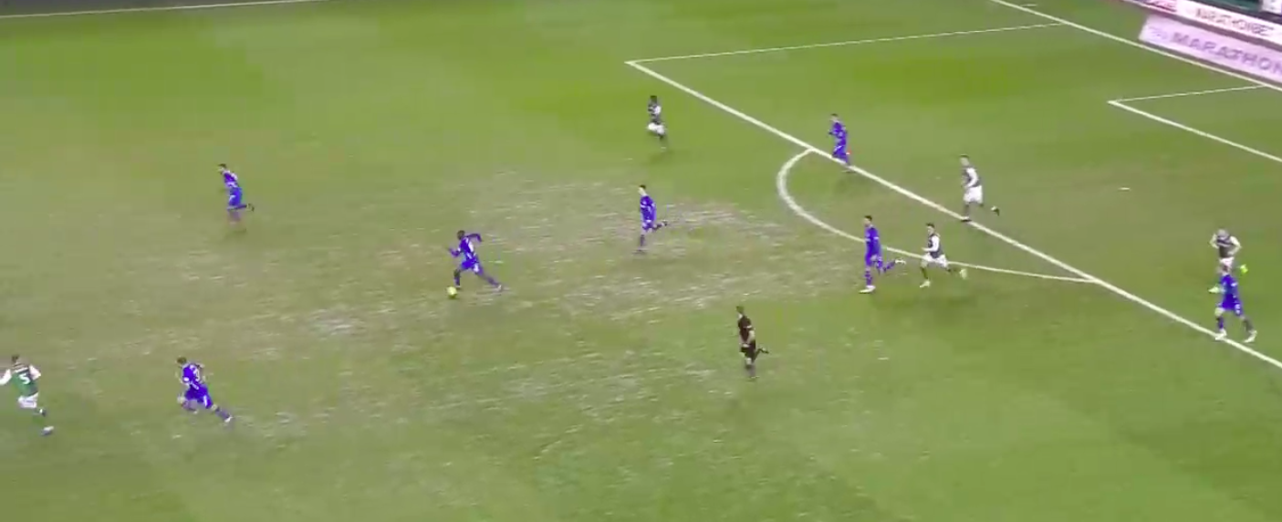 Kamara has decisively decided to carry the ball up the pitch. This is the unique skill-set that he brings to the holding midfield role. Does a Ross McCrorie or Ryan Jack make this kind of play transitioning from one box to the other by dribbling up the pitch? Umm…no.
