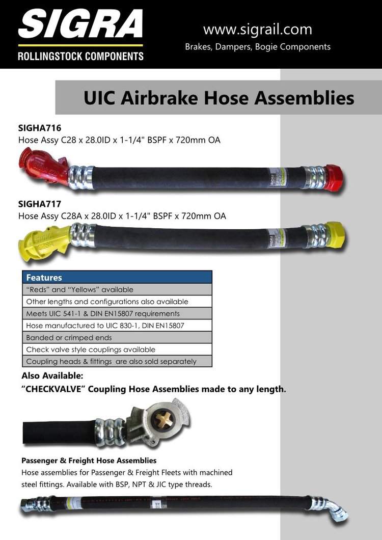 Sigra Rollingstock- Airbrake Hose Assemblies, AS2435 & UIC Standards ...