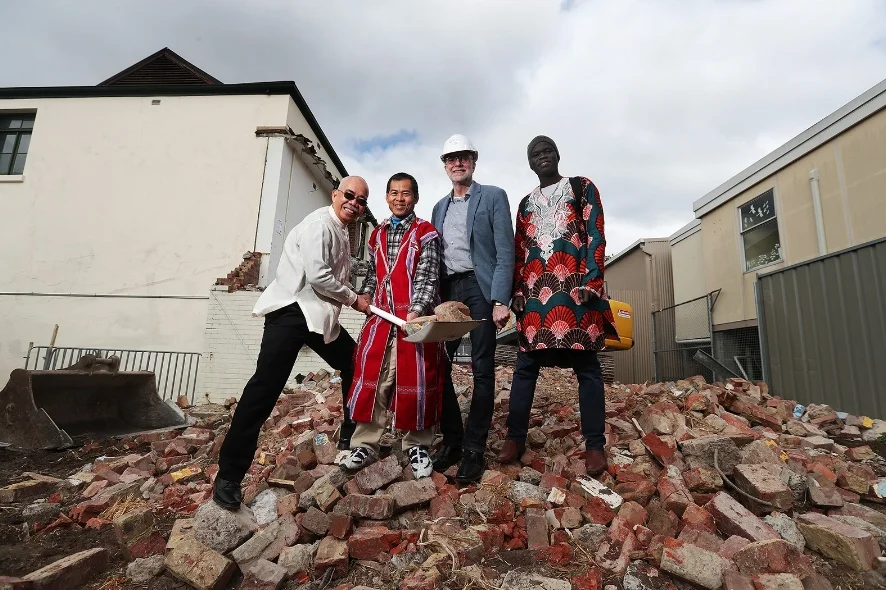 Senior Pastor Stephen Baxter on site as demolition begins with members of the church. Image: Hobart Baptist Church