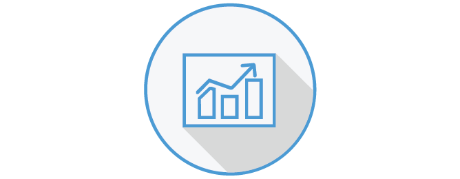 Icon depicting a bar graph and a trend line