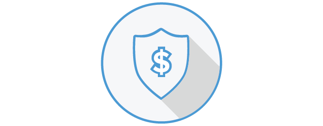 Icon depicting a dollar sign in a shield