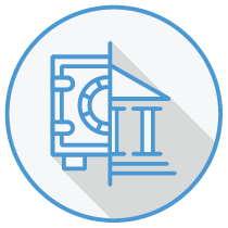 Icon depicting half a safe and half a bank