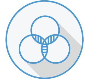 Icon of three circles in a venn diagram