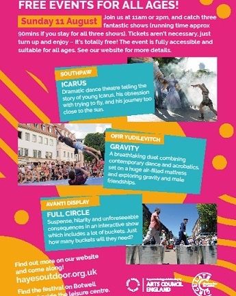 Here&rsquo;s our shiny new flyer showing the line up for Sunday 11 August. Enjoy! #hayes #hillingdon #outdoorartsuk #circulateldn #free #community #golocal
