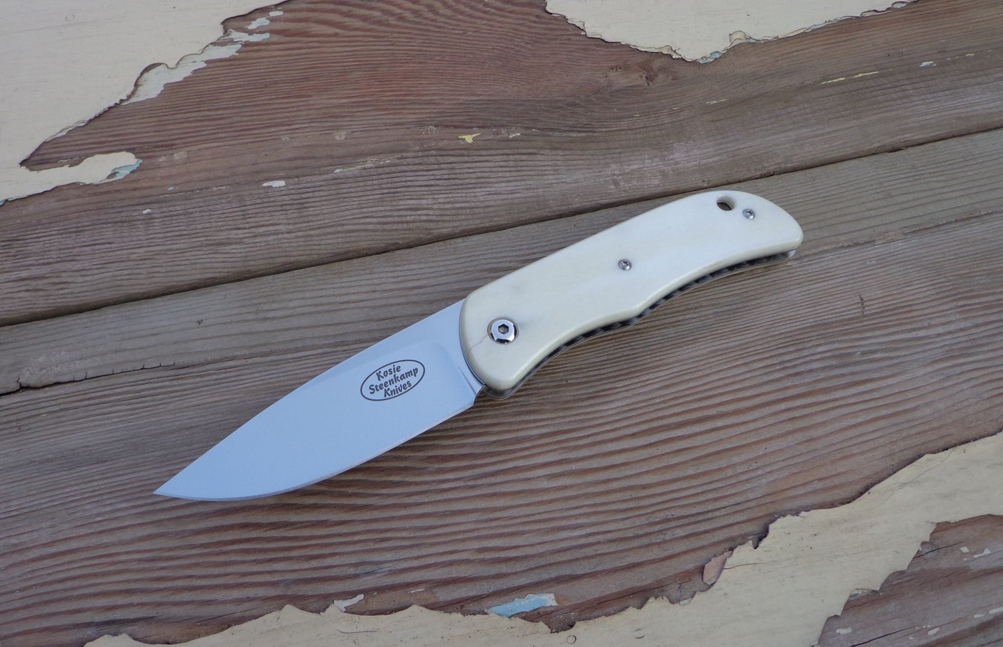 Everyday Carry Friction Folder: Blade: Böhler N690 Stainless Steel, Handle: Bone with 304 Stainless Steel Liners.