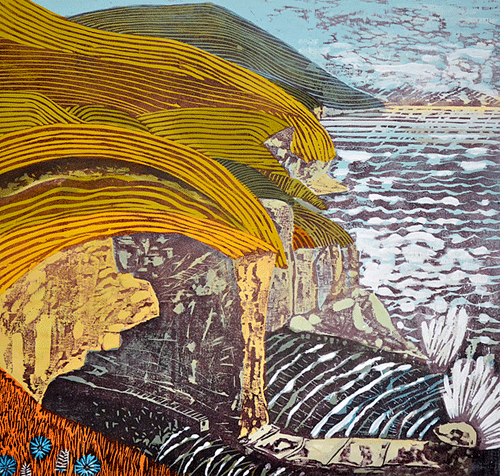   Cave With No Name   version 3  woodcut/oil 500mm x 500mm SOLD Further versions available 