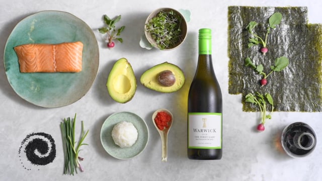 Warwick the First Lady Sauvignon Blanc & Sushi donuts