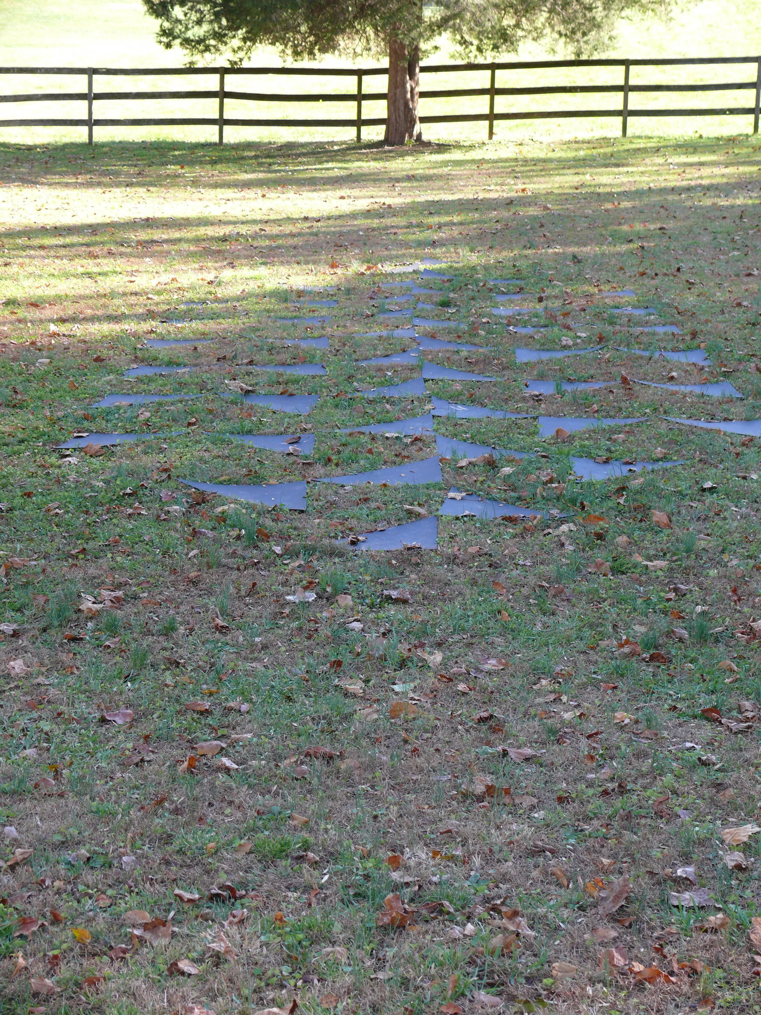   Panel Grass Drawing , 2016, masonite, paint, grass hillside, dimensions variable 