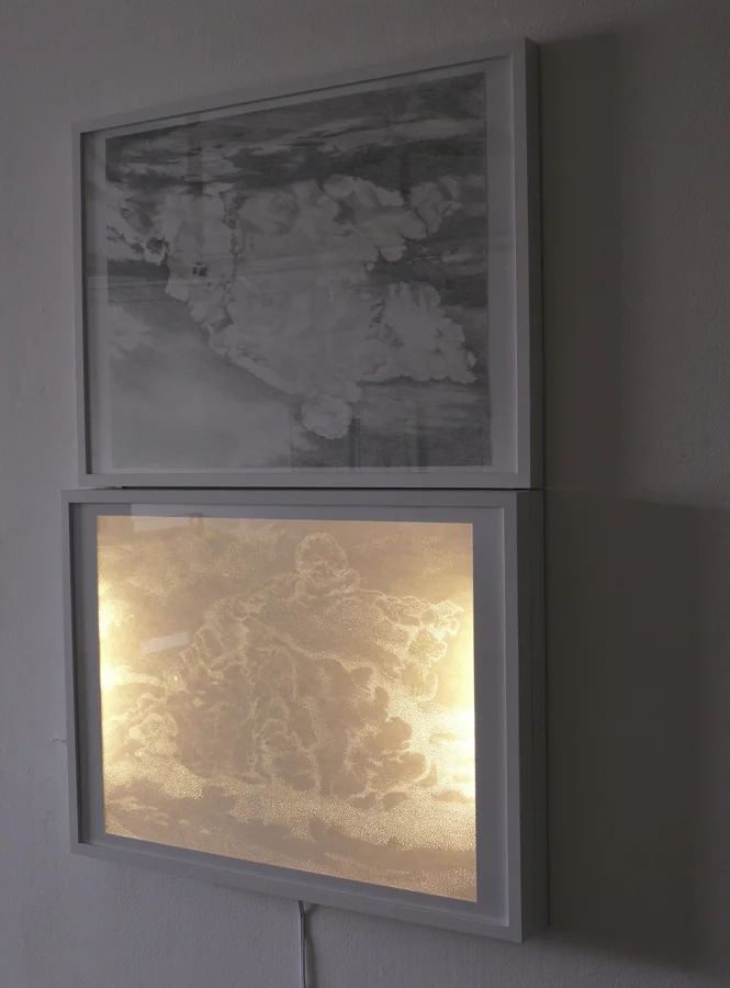 Cloud 3x, 2009, Graphite on paper, light box, 2 @ 19 x 24"