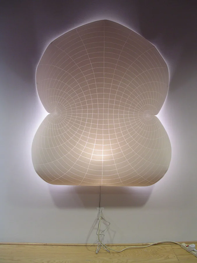 Globe , 2005, paper, pins, light, 54 x 50 x 9"