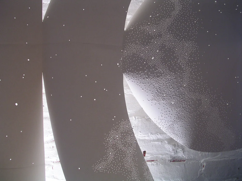 Detail: Northern/Southern Sky , 2004, paper, pins, light, 70 x 90"