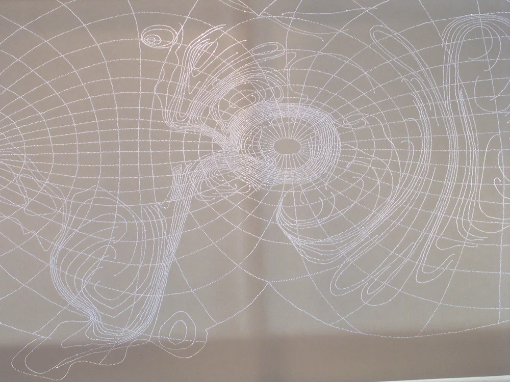 Detail with light from back: Water Currents , 2004, paper, 34 x 64"