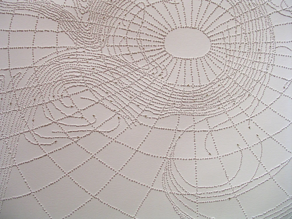 Detail with light from front: Water Currents , 2004, paper, 34 x 64"